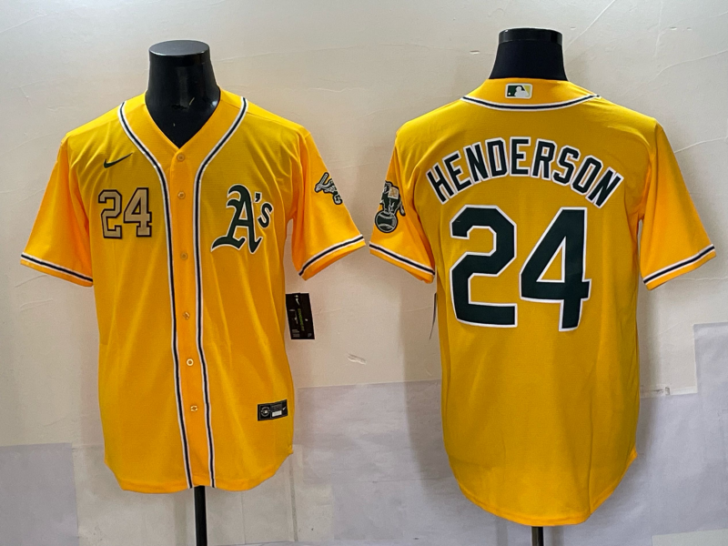 Men Oakland Athletics 24 Henderson yellow Nike 2025 MLB Jersey 002